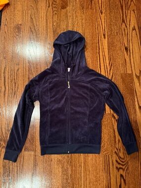 Juicy Couture Navy Velour Zip Hoodie with Gold Hardware